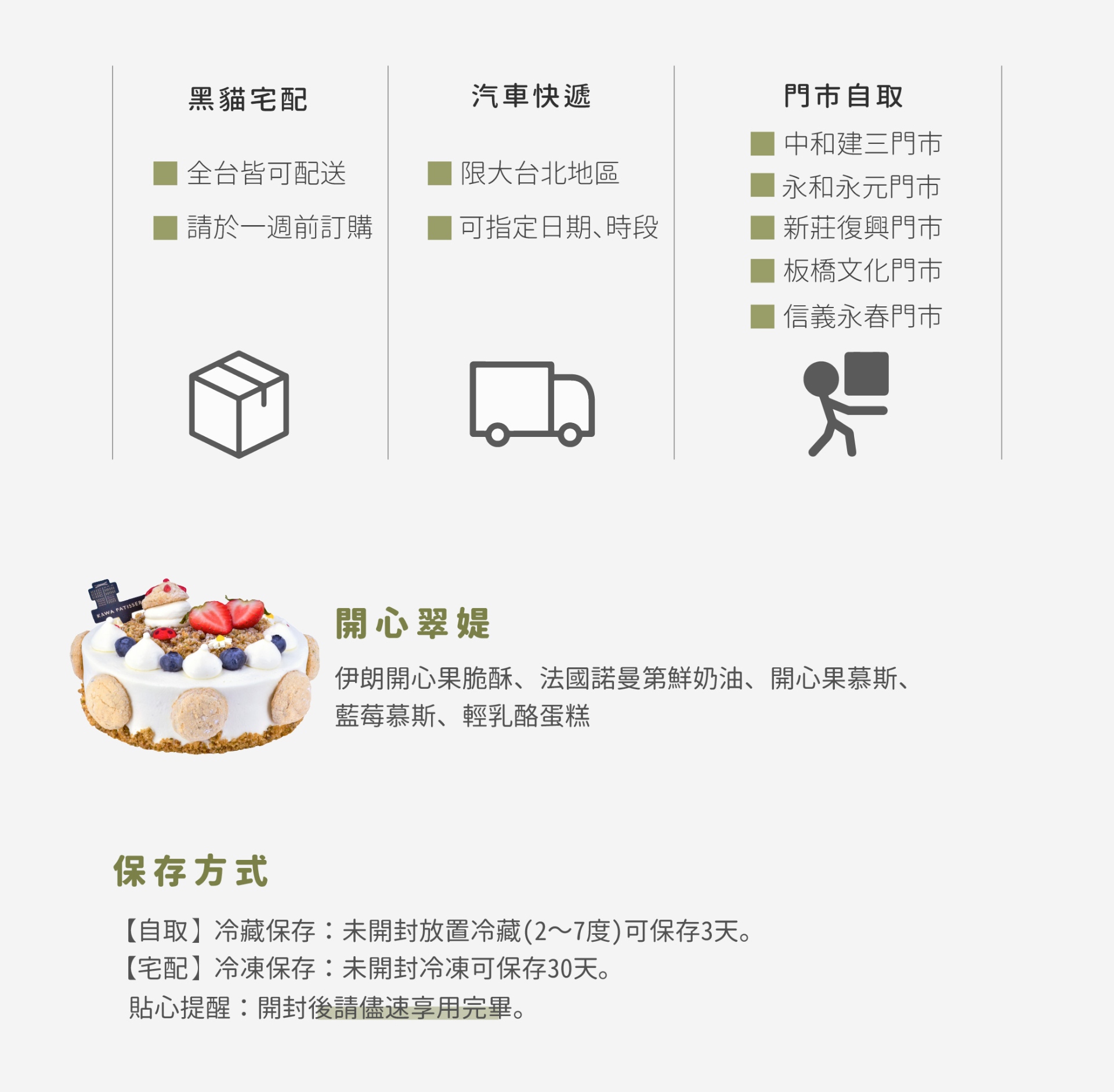 生日蛋糕宅配或7-11取貨注意事項